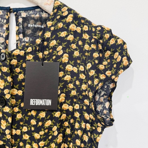 Reformation yellow black floral cap sleeve midi dress NEW - Picture 9 of 14